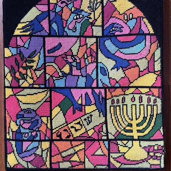 Vintage Marc Chagall Stained Glass Windows Needlepoint Cross Stitch Embroidery - Picture 1 of 4